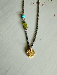 Image 7 of 22k gold tudor rose charm necklace with turquoise and tourmaline by peaces of indigo