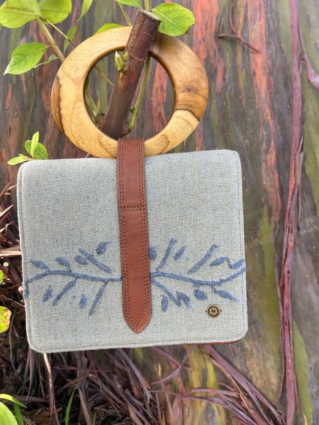 Image of Light Blue Cotton and Leather Handbag 