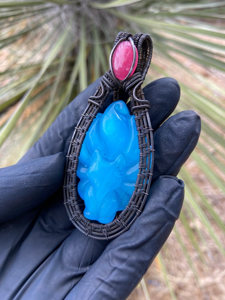Image of Natural Blue Selenite 9 tailed fox 