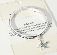 Image 1 of John 3:16 Message Abalone Dove Charm Stretch Bracelet