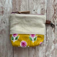Image 4 of “Mustard & Pink Floral Block Print” Mini Canvas &  Quilted Bottom Zipper Bag