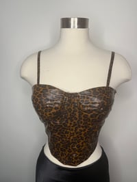 Image 1 of Jessica Cheetha Leather Bustier Top
