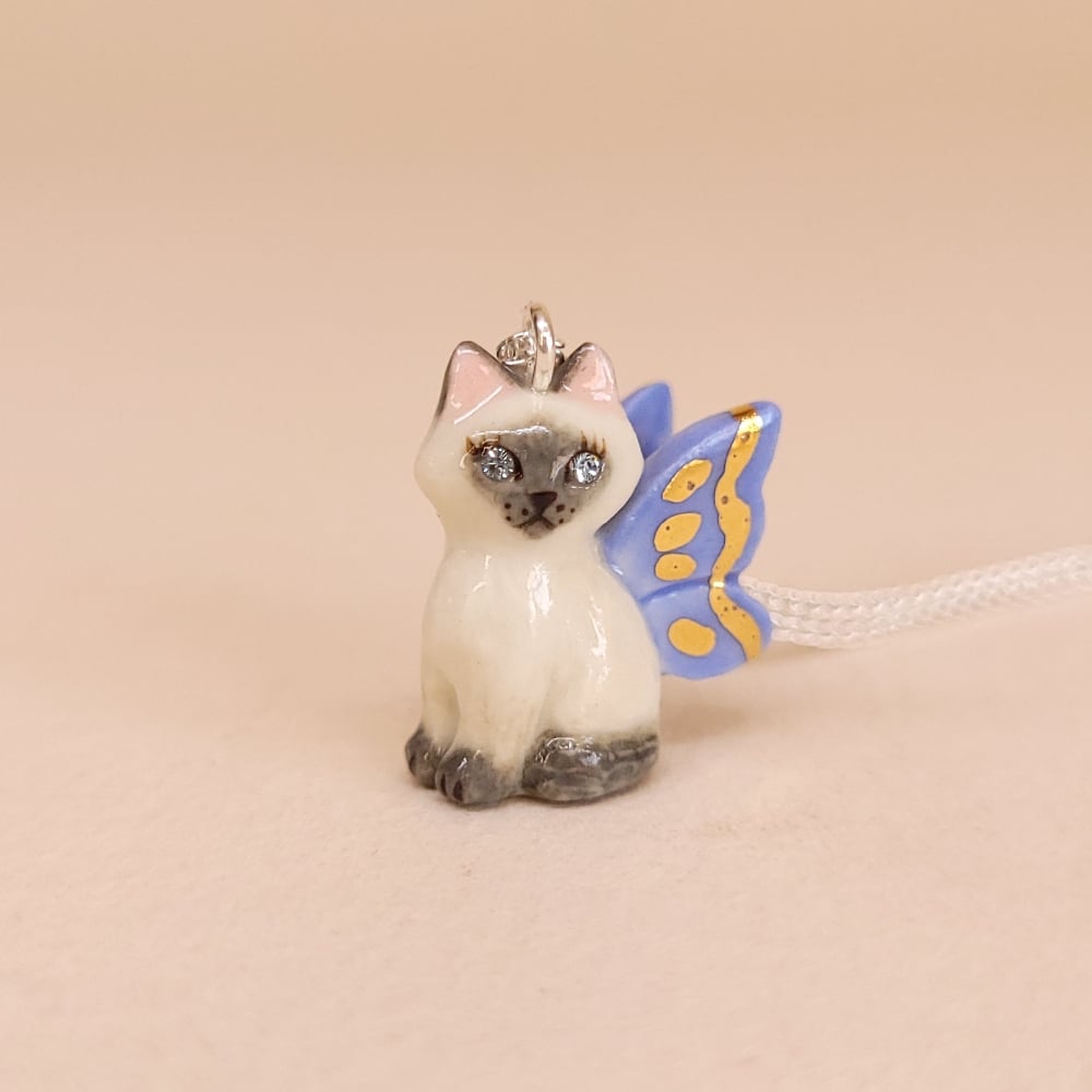 Image of Ragdoll Porcelain & Sterling Silver Sitting Fairy Pendant