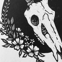 Image 4 of Deer Skull And Flowers Linocut Print