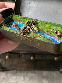 Image 1 of Beaver building a dam. Miniature vintage tin diorama 