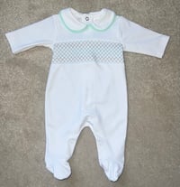 White & Mint Smock Baby Grow 