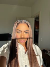 Image 1 of 13x6 Warm Chestnut Brown WIG with Blonde Highlights and NEW LAGOS HAIRLINE