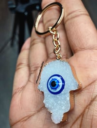Image 2 of Custom Healing Crystal and Evil Eye Keychain 