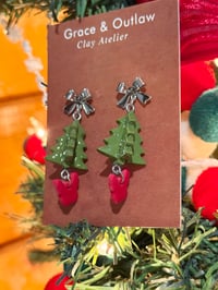 Image 2 of Frenchie Christmas tree earrings 