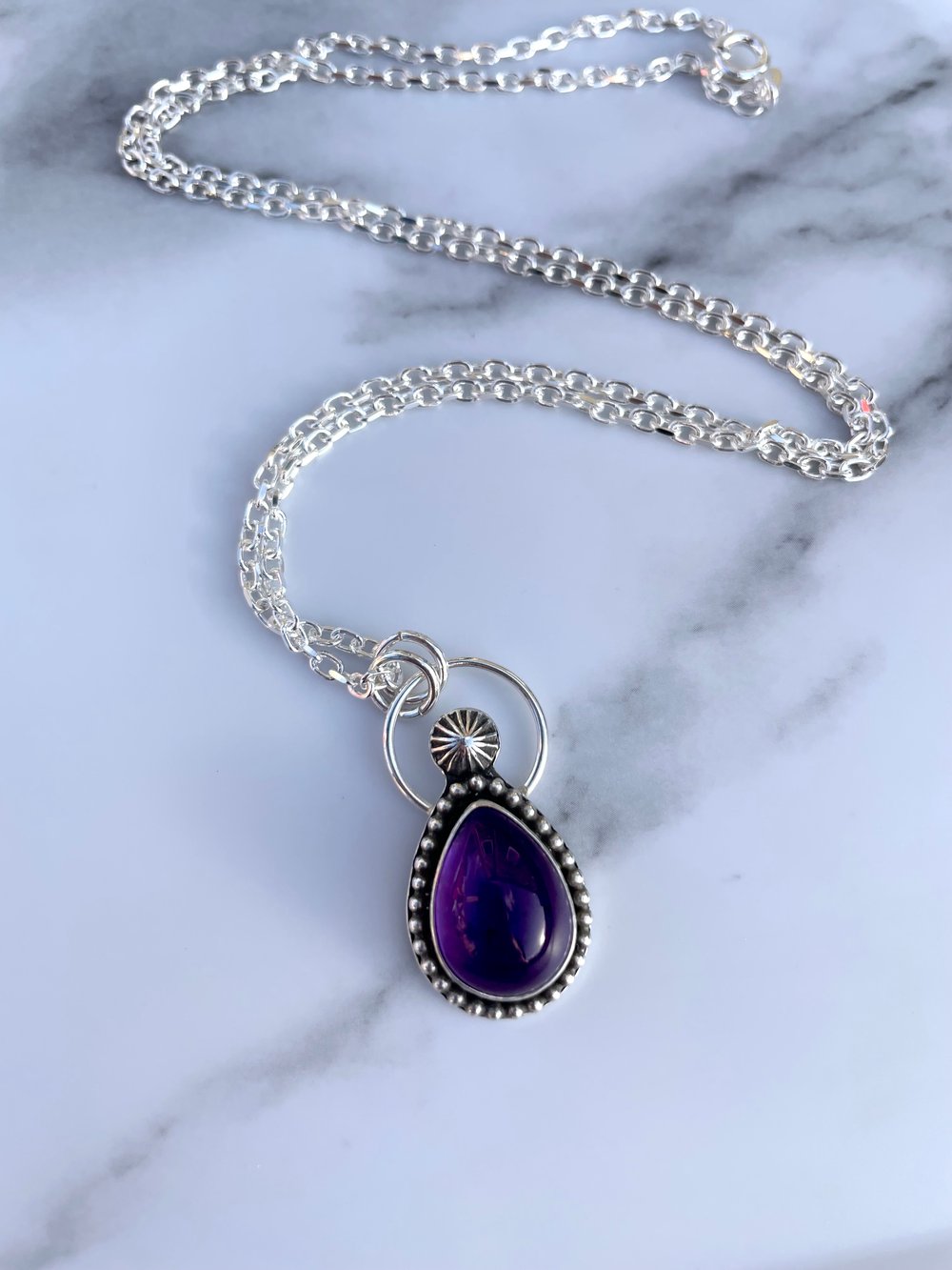 Handmade Sterling Silver Amethyst Pendant With Concho