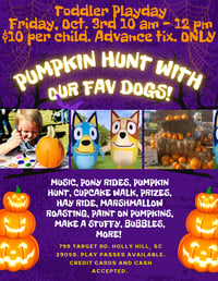 Image 1 of Pumpkin Hunt with our fav dogs, pony rides, hay rides, painting on pumpkins!