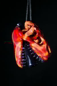 Image 3 of Dark Ruby T-Rex skull pendant with crushed opal teeth & J-holder.