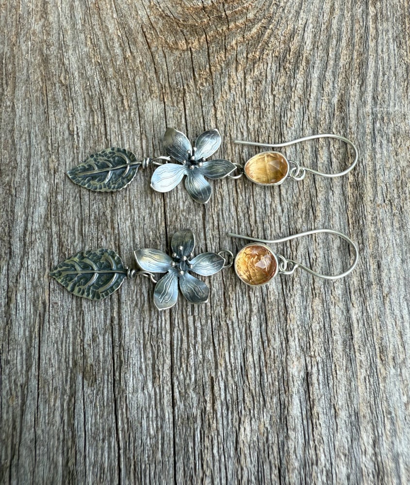 Image of Apple Blossom Flower and Leaf Statement Earrings