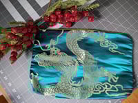 Image 1 of Chinese Golden Dragon Silky Brocade Zippered Jumbo Clutch 