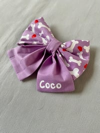 Image 2 of Valentine Dog Sailor Bow - Handmade Lilac or Mint Green with Bones and Hearts Design