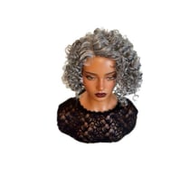 Image 3 of RIVA Gray and Black Curly Bob Wig with Voluminous Curls