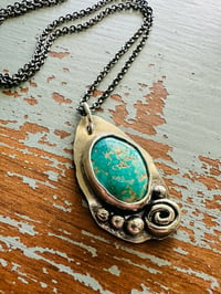 Image 12 of Sierra Nevada turquoise pendant with sterling silver rose and pearls