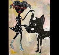 Image 1 of “Polka Dog” original painting on 12” x 16” canvas