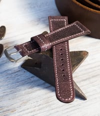 Image 1 of 40's Style Eggplant Chevre Strap - Box Stitch