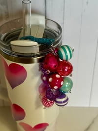 Image 2 of Valentine Heart Tumbler Straw Topper Charm – Pink & Purple Beaded Straw Bauble for Stanley