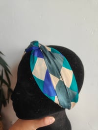 Image 1 of Turban Headband- Blue and grey checks