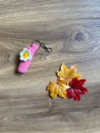 Image 1 of Crochet flower lip balm holder keychain - various colours