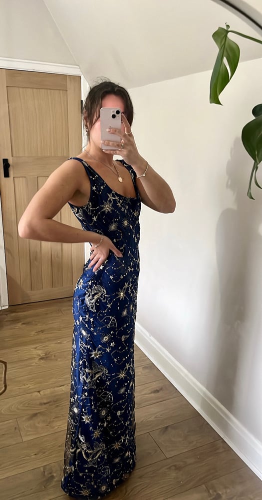 The Midnight Dress Gold Embellished Navy Maxi Dress