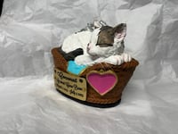 Image 12 of Custom Engraved Handpainted Sleeping Cat In Basket Urn