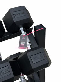 Image 2 of New pair of 10,15,20,25,30,35,40,45,50,60,70lb rubber dumbbells with rack. 