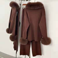 Image 2 of fox fur collar and cuff lux loungewear set 