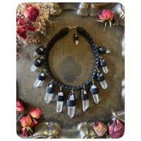 Image 2 of The Empress Necklace XL - Clear Quartz Crystals and Kodiak Black Leather