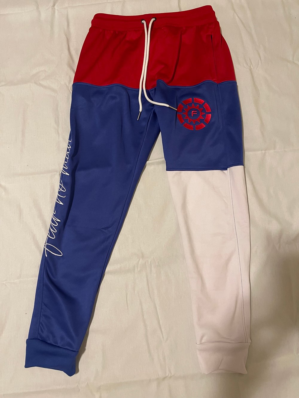 Red white and blue  joggers 