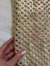 late 60s plunging low back champagne sequin crochet maxi dress