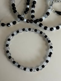 Image 7 of Black, White and Silver Skull Tumbler Bracelet Stack