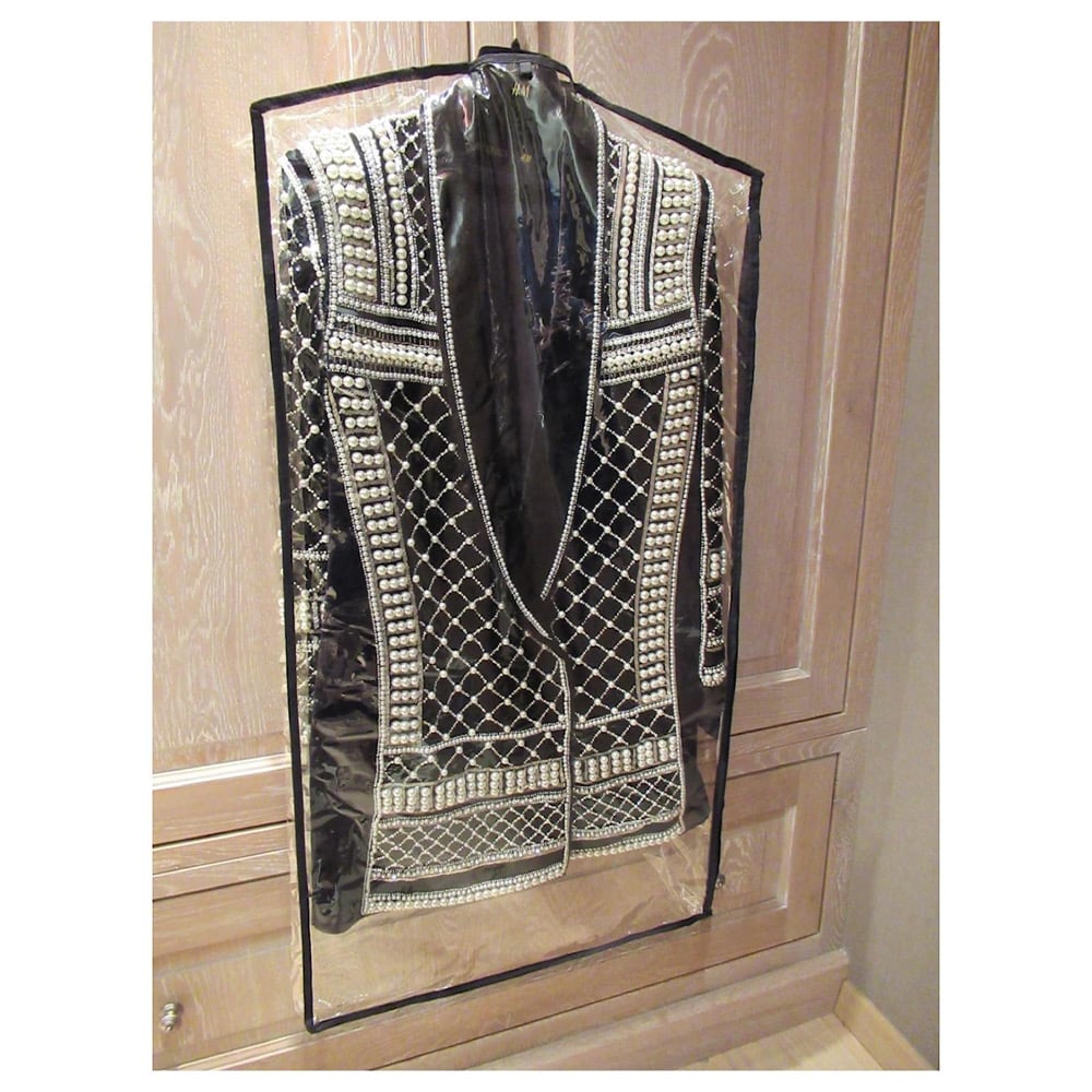 Image of BALMAIN x HM BLACK VELVET EMBELLISHED BLAZER DRESS (US 10/EU 40)