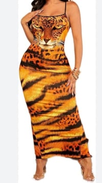 Image 1 of  Leopard Skin Print Split Thigh Cami Dress