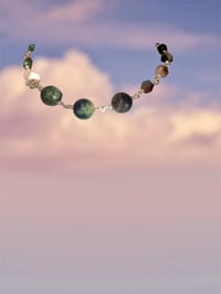 Image 2 of Mystic Amazon| turquoise Amazonite shell peridot silver paperclip chain extension necklace