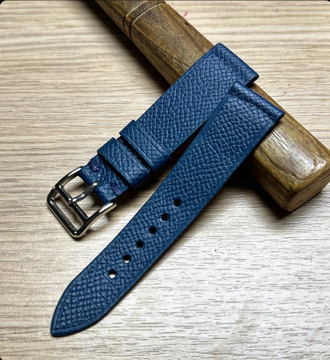 Image of Light Blue French Grained Calfskin Watch Strap