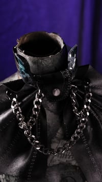 Image 2 of Black/Gry Leather Horned Bat Cravat