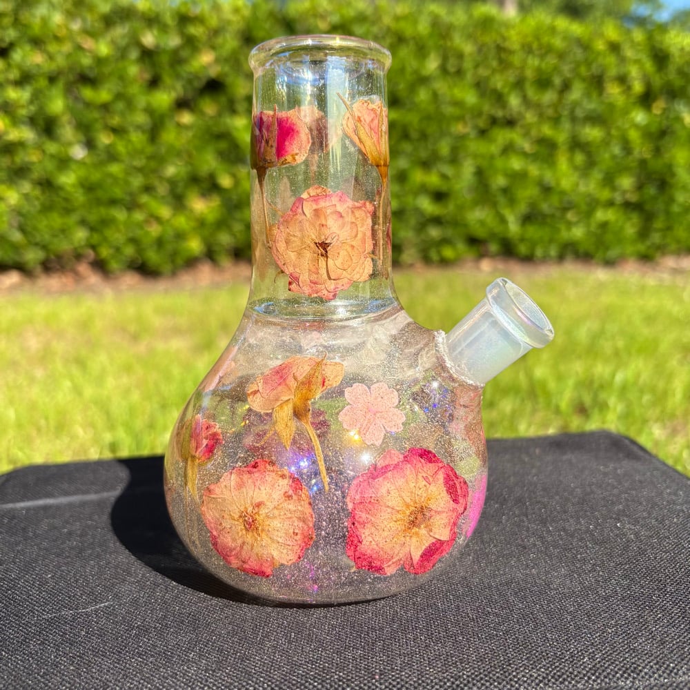 Image of rose quartz & pink flower holographic 6"