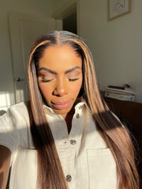 Image 8 of 13x6 Warm Chestnut Brown WIG with Blonde Highlights and NEW LAGOS HAIRLINE