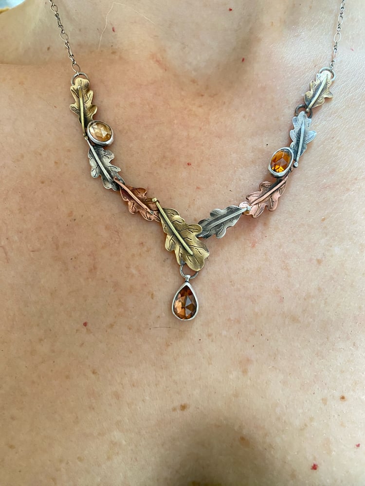Image of Oregon White Oak Leaf Mixed Metal Zircon Necklace