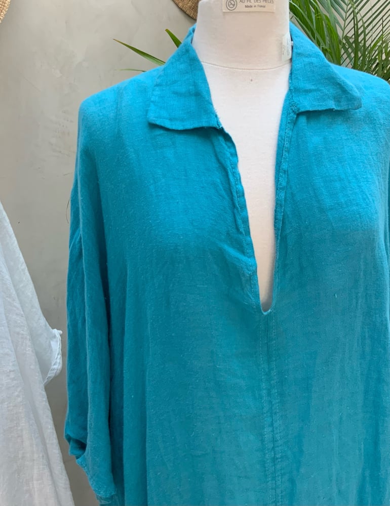 Image of Robe de Plage en voile de lin Turquoise