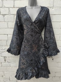 Image 1 of Wrap sari dress med to large black grey 