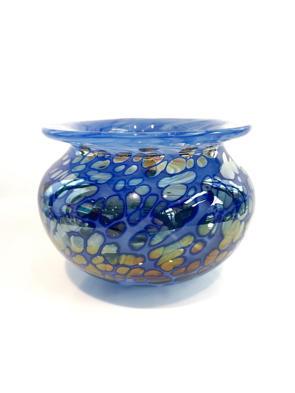 Iridescent Blue Spotted Blown Glass