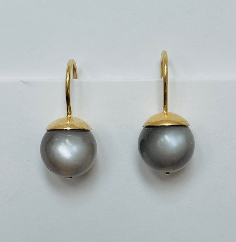 Image of Hammered Dome 22K Moonstone Earrings