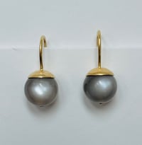 Image 3 of Hammered Dome 22K Moonstone Earrings