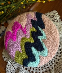 Image 1 of 8” Blue, Pink and Green Abstract Punch Needle Hoop Art