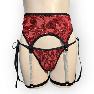 Image of Crimson Red Sequin Waistbelt Garter