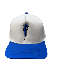 Image 1 of White and Royal blue F initial SnapBack 